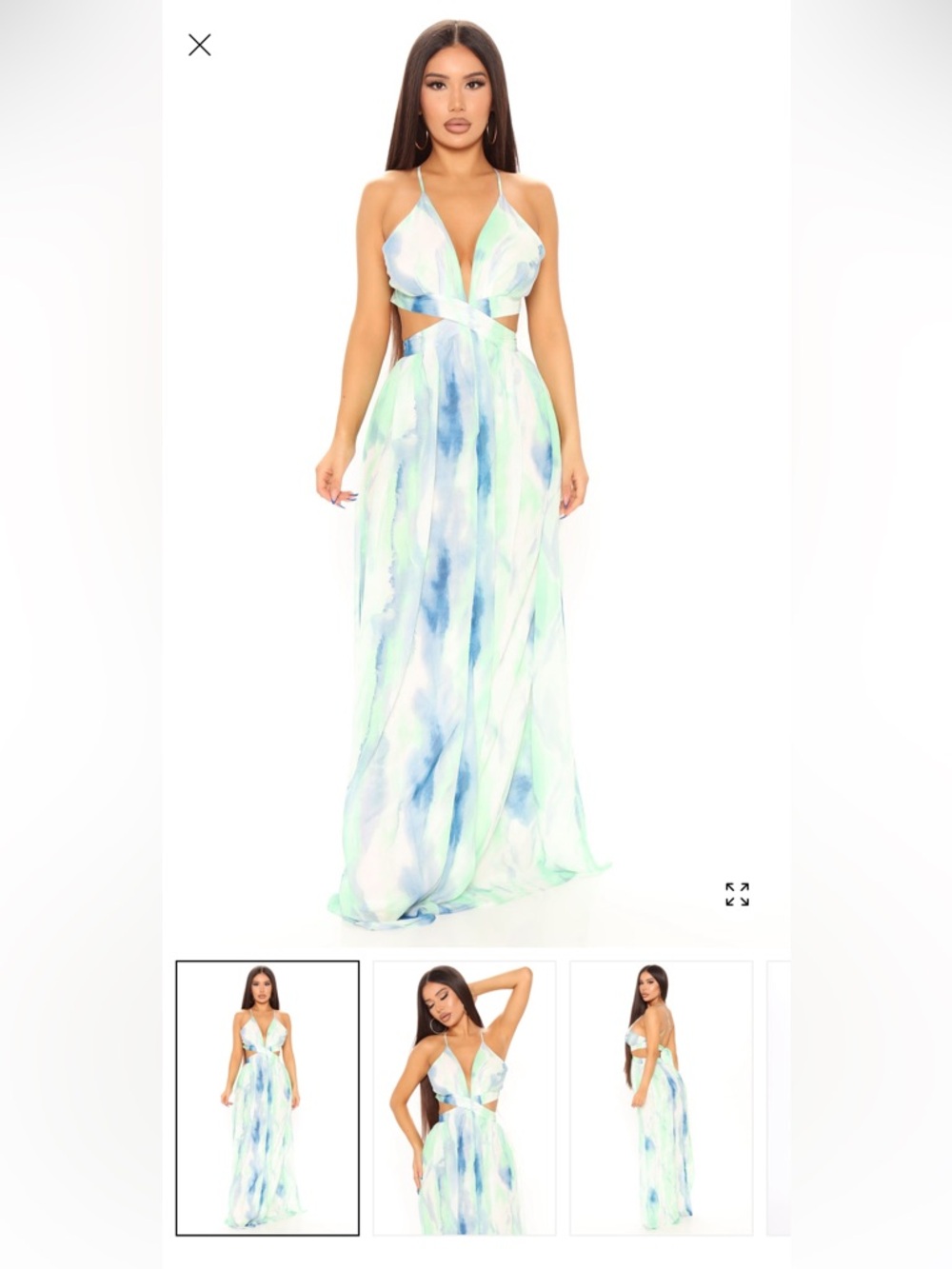 Fashion Nova Watercolor Maxi Dress in Blue and Mint